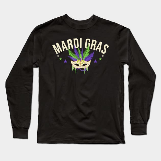 Celebrating Mardi Gras 2020 Colorful Mask Festive Long Sleeve T-Shirt by theperfectpresents